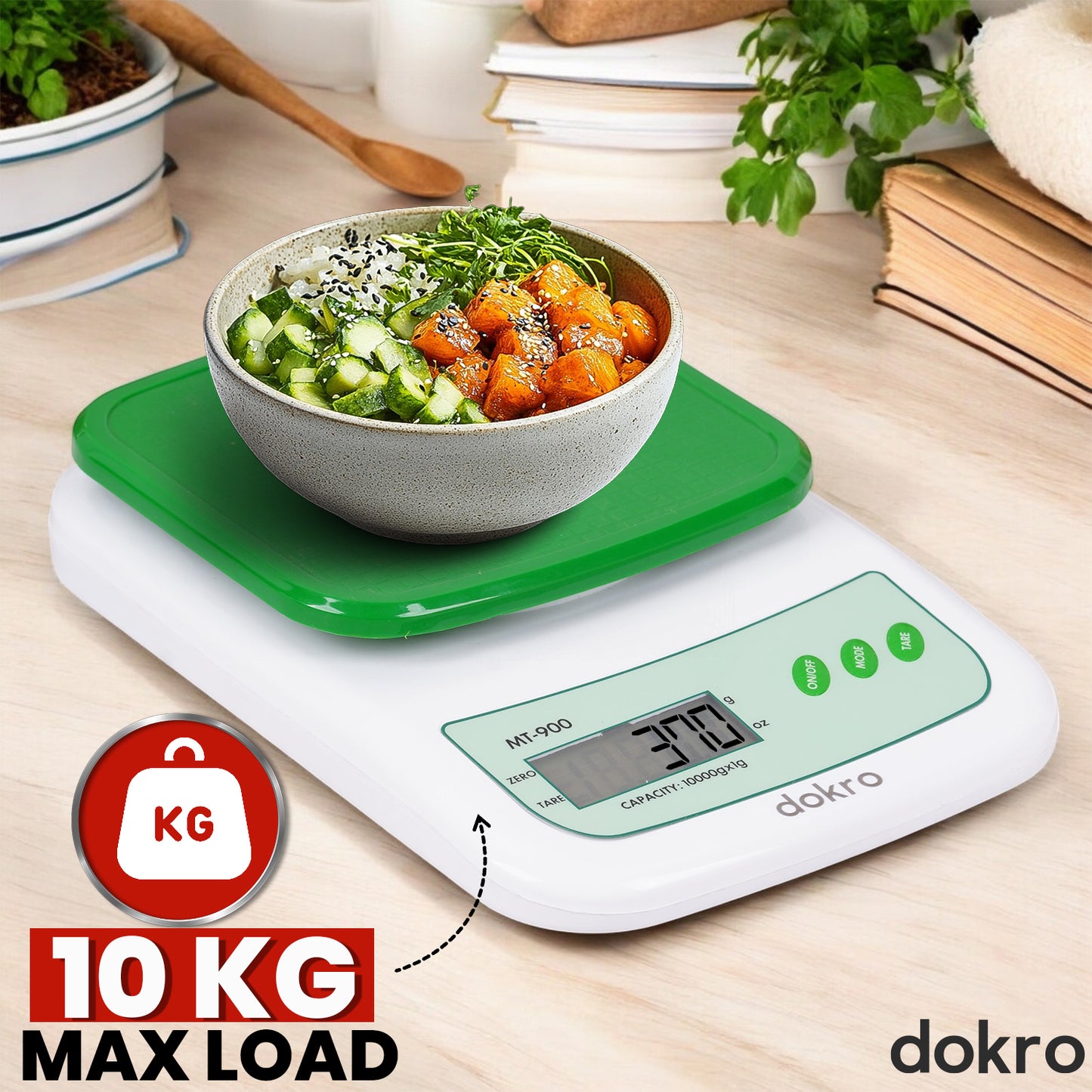 Portable Digital Weighing Scale for Kitchen | Electronic Weighing Scale With Back light LCD Display and high precision sensors | Range of 1g-10 kg (Green) | Includes 2 AAA batteries