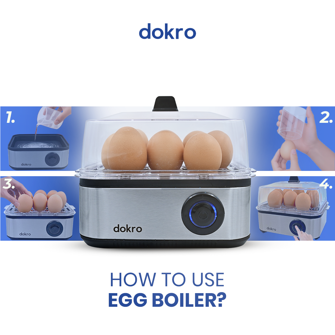 Dokro Electric 2-in-1 Egg Boiler and Poacher| Boil 8 Eggs/Poach 4 Eggs | 3 Boiling Modes (Soft, Medium, Hard) | Stainless Steel Body & Heating Plate | Automatic Shut-Off | Transparent Lid, Silver Grey