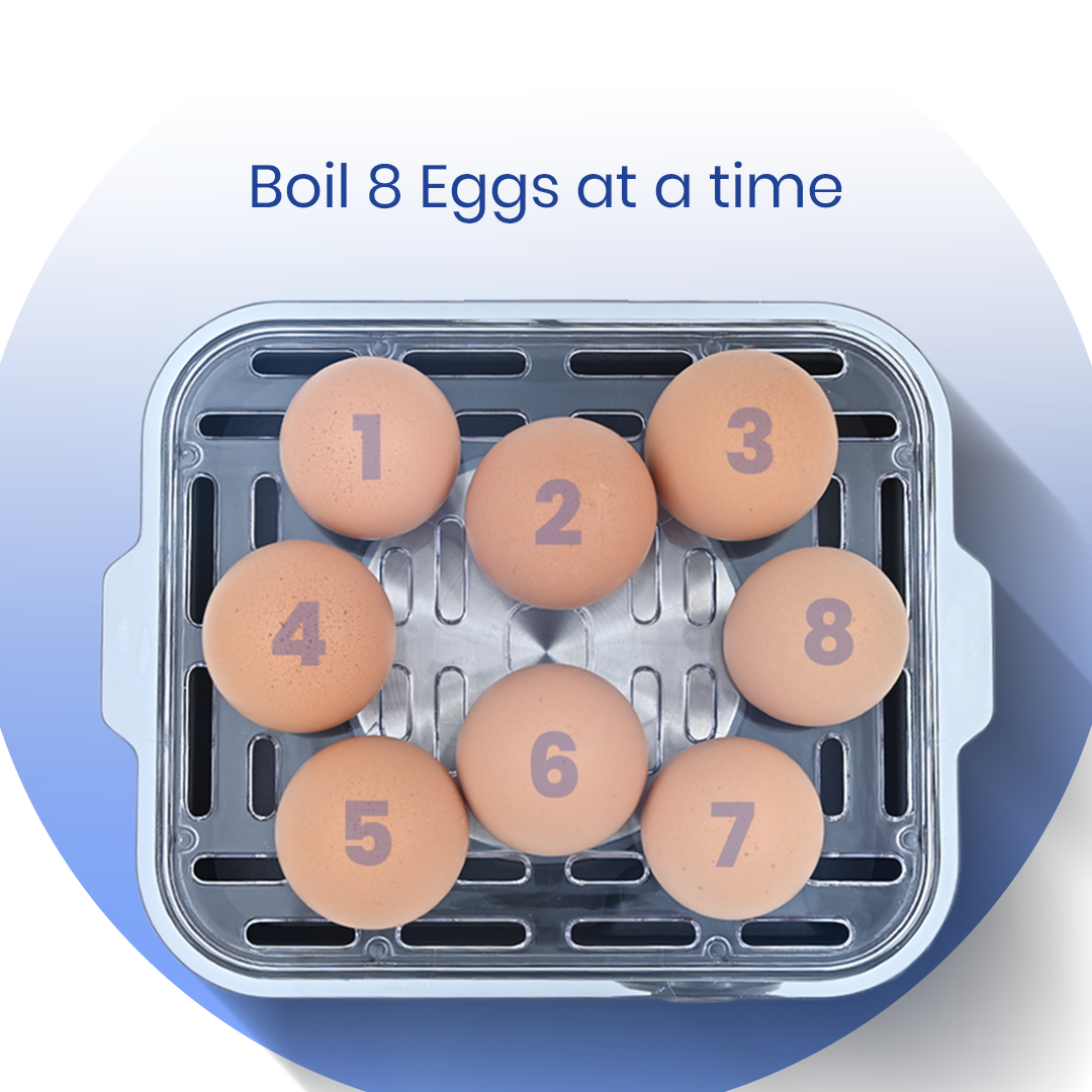 Dokro Electric 2-in-1 Egg Boiler and Poacher| Boil 8 Eggs/Poach 4 Eggs | 3 Boiling Modes (Soft, Medium, Hard) | Stainless Steel Body & Heating Plate | Automatic Shut-Off | Transparent Lid, Silver Grey