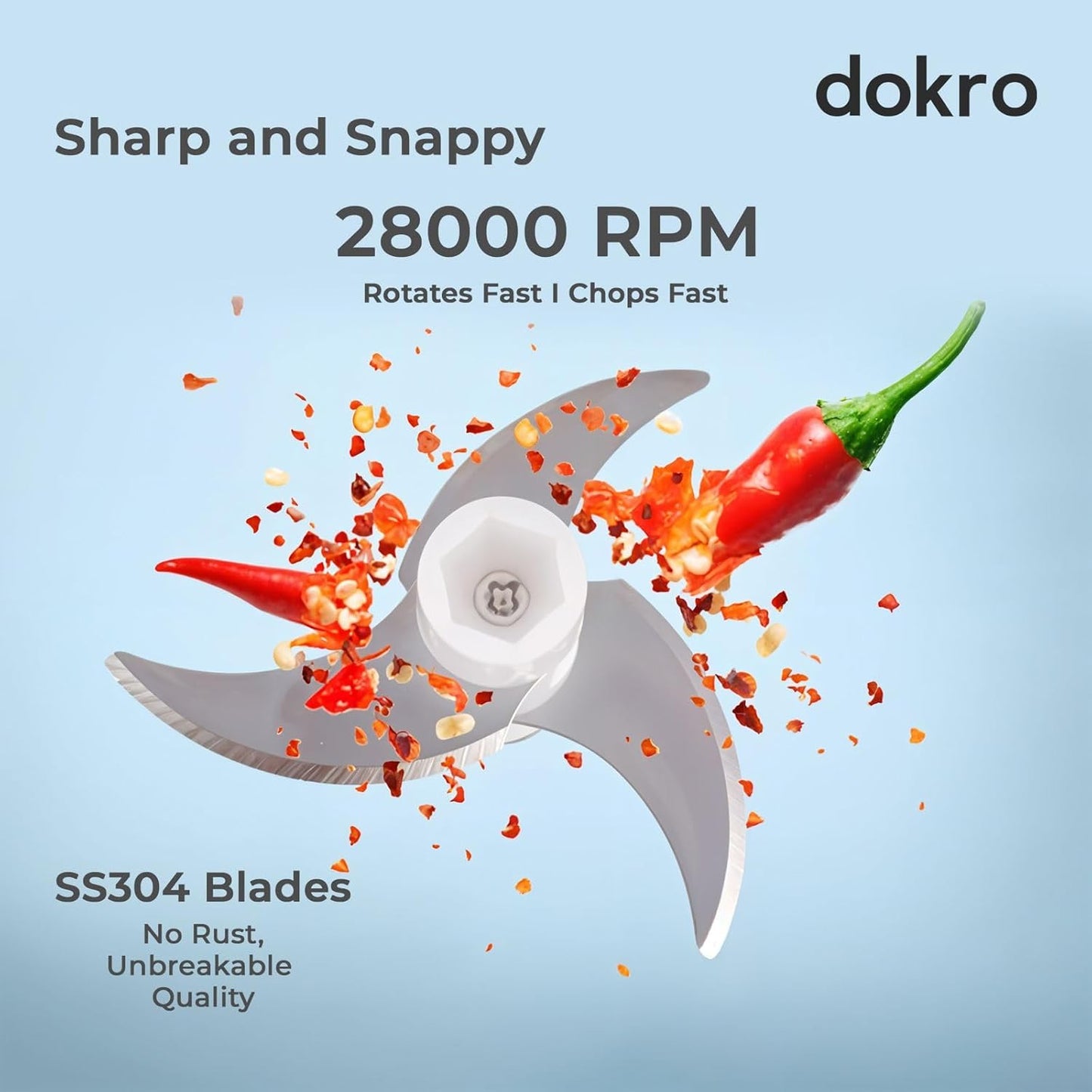 Dokro Rechargeable Mini Electric Chopper, 250 ml Bowl, Stainless Steel Blades, One-Touch Operation, for Garlic, Vegetables, Meat