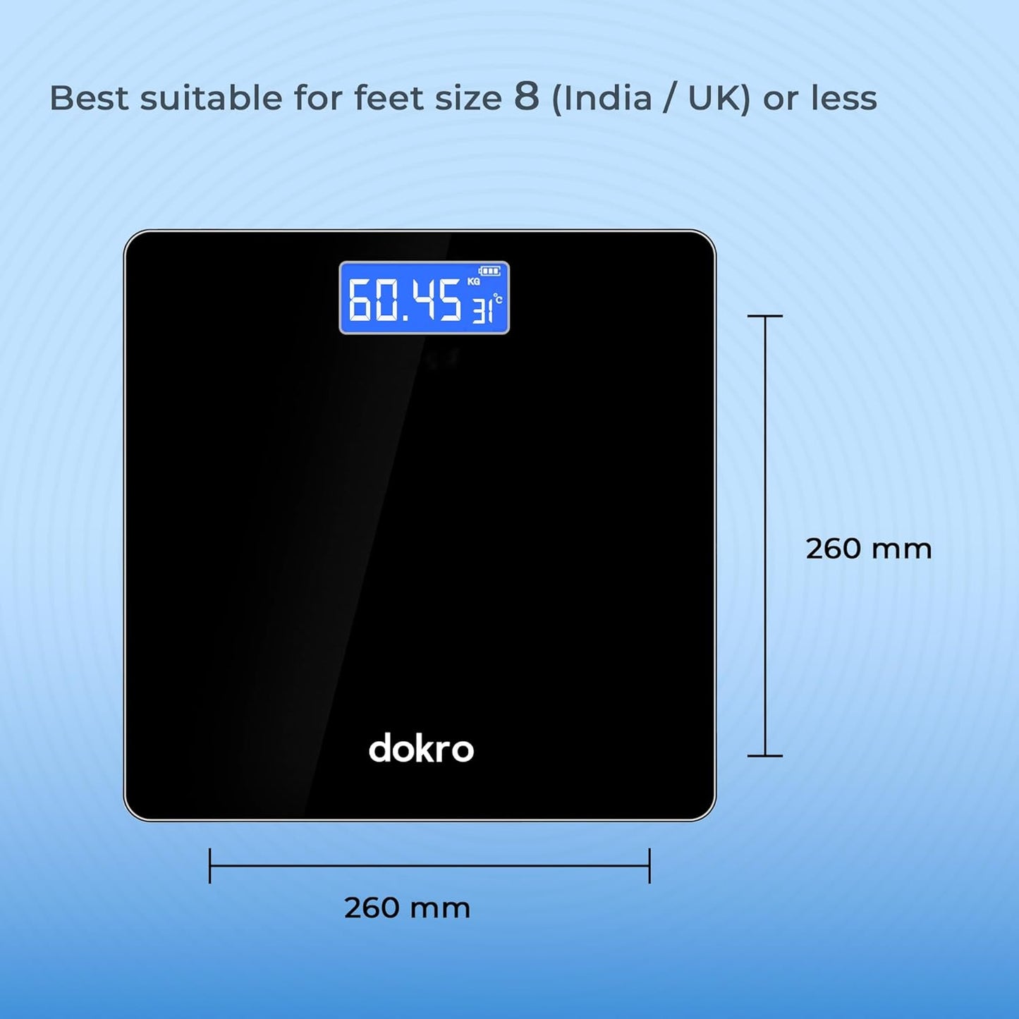 dokro Weight Machine for Home Digital Weighing Machine for Human Body with LCD Display Max Weight Capacity 180Kgs (Batteries Included) Bathroom Scale for Home | Black
