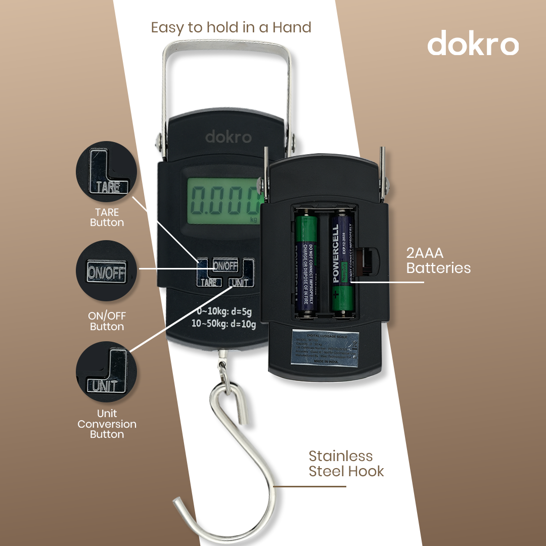 Dokro Digital Luggage Scale, LED Display, 50kg Capacity, High Precision Sensors, Auto Shut-Off