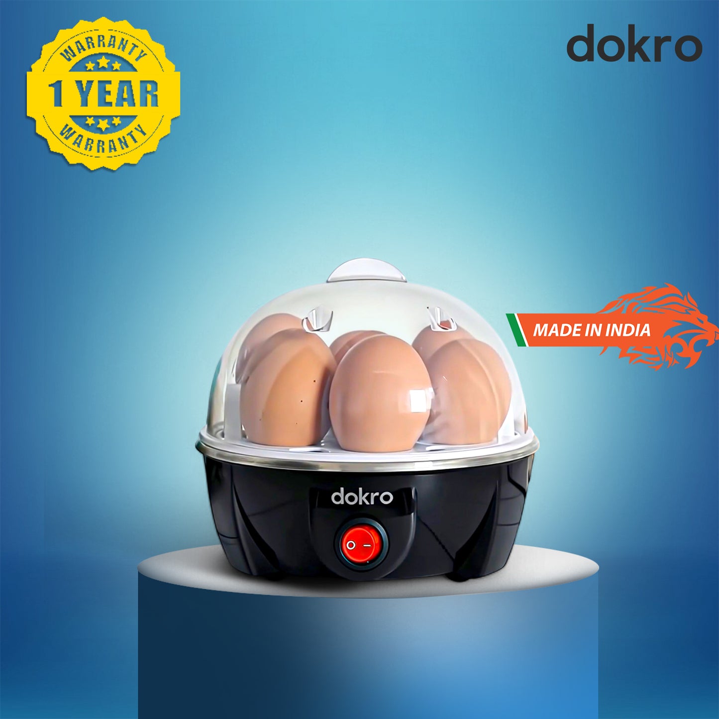 Dokro Electric Egg Boiler | 3 Boiling Modes (Soft, Medium, Hard) | Automatic Operation | Overheat Protection| 75ml | Plastic| Black | Includes measuring cup