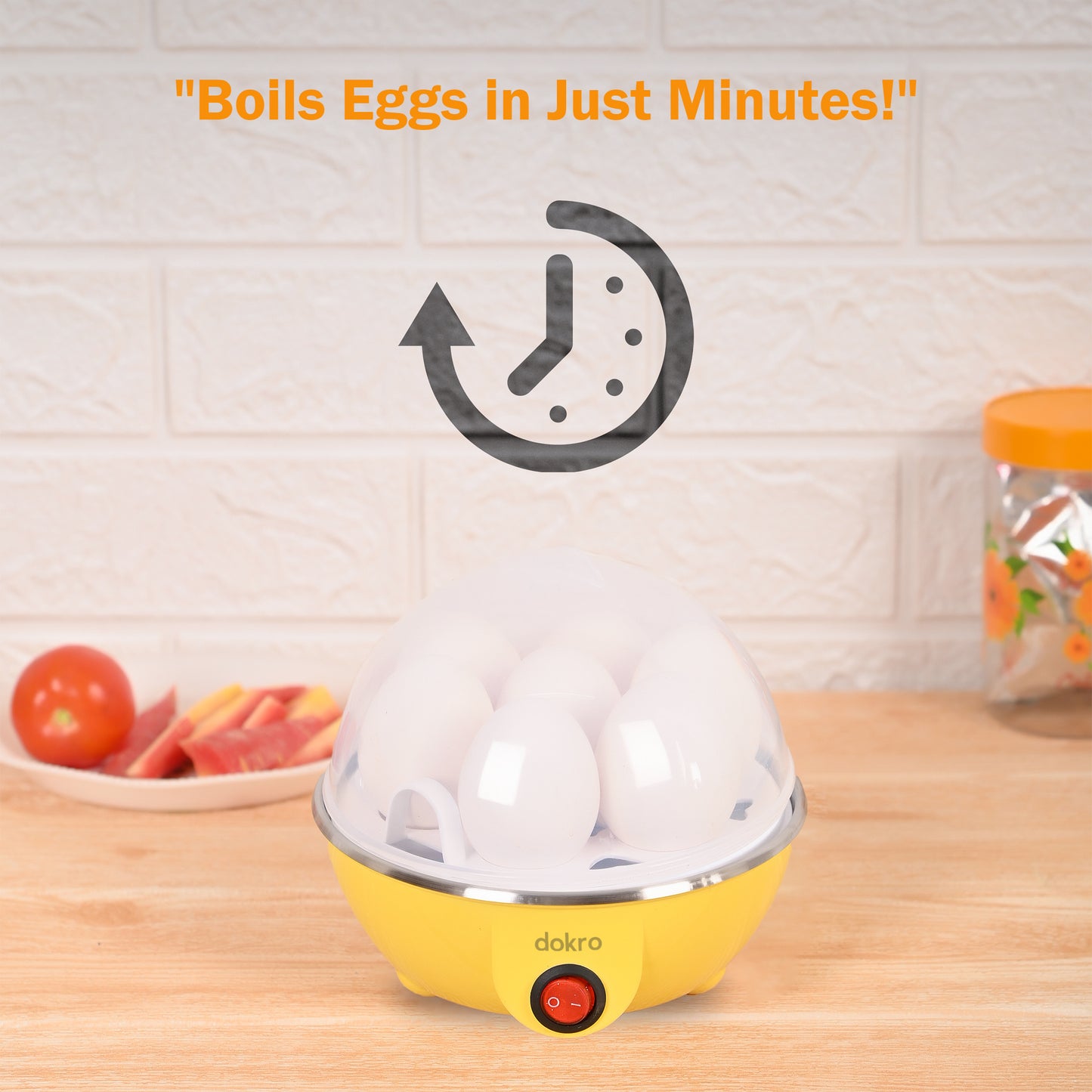 dokro Electric Egg Boiler | 3 Boiling Modes (Soft, Medium, Hard) | Automatic Operation | Overheat Protection|75ml|Plastic|Yellow | Includes measuring cup