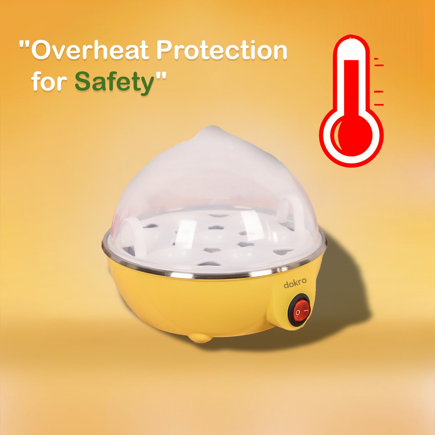 dokro Electric Egg Boiler | 3 Boiling Modes (Soft, Medium, Hard) | Automatic Operation | Overheat Protection|75ml|Plastic|Yellow | Includes measuring cup