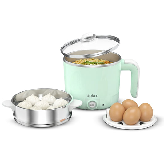 Dokro Multi-Cook Electric Kettle (1.2Liters) | Dual Power Modes 325W & 650W | Includes 7-Egg Tray & Steamer Bowl | Auto Overheat Cut-Off | Ideal for Boiling, Steaming & Quick Meals