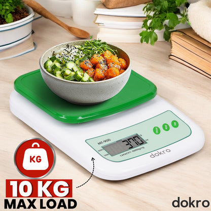 Portable Digital Weighing Scale for Kitchen | Electronic Weighing Scale With Back light LCD Display and high precision sensors | Range of 1g-10 kg (Green) | Includes 2 AAA batteries