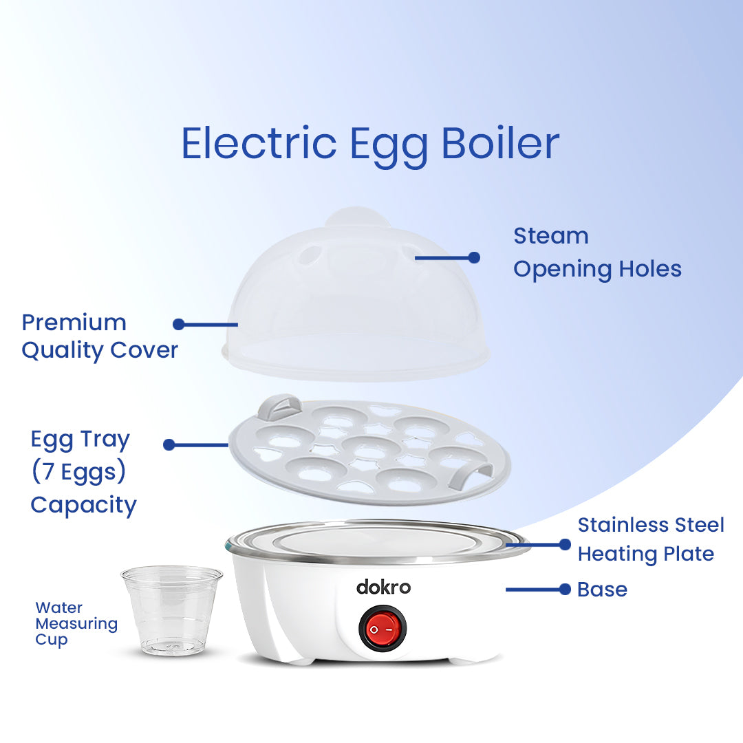 Dokro Electric Instant Egg Boiler (White), 350W, Boil 7 Eggs, 3 Modes with Auto shut-off