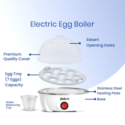 Dokro Electric Instant Egg Boiler (White), 350W, Boil 7 Eggs, 3 Modes with Auto shut-off