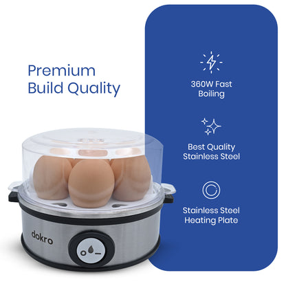 Dokro Electric Egg Boiler, Steel Body, 360-Watt,  Boils 7 Eggs, 3 Modes, Automatic Shut-Off