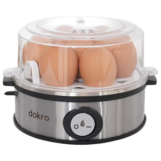 Dokro Electric Egg Boiler, Stainless Steel, 360-Watt,  Boils up to 7 Eggs, 3 Boiling Modes (Soft, Medium, Hard), Automatic Shut-Off, Transparent Lid, Silver