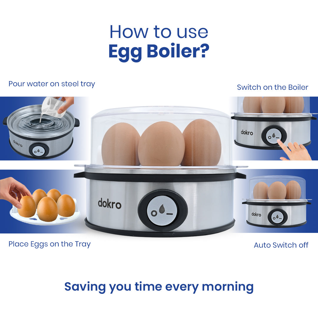 Dokro Electric Egg Boiler, Steel Body, 360-Watt,  Boils 7 Eggs, 3 Modes, Automatic Shut-Off