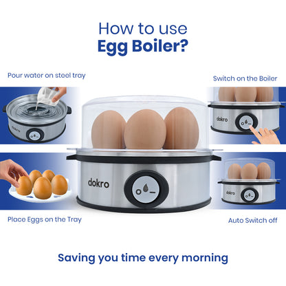 Dokro Electric Egg Boiler, Steel Body, 360-Watt,  Boils 7 Eggs, 3 Modes, Automatic Shut-Off
