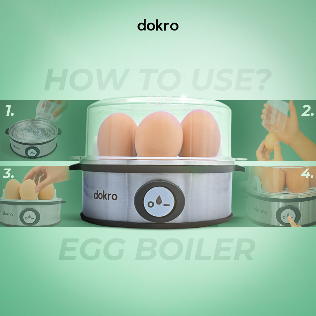 Dokro Electric Egg Boiler[NEW LAUNCH], 360-Watt | Boils up to 7 Eggs | 3 Boiling Modes (Soft, Medium, Hard) | Stainless Steel Body & Heating Plate | Automatic Shut-Off | Transparent Lid, Silver Grey