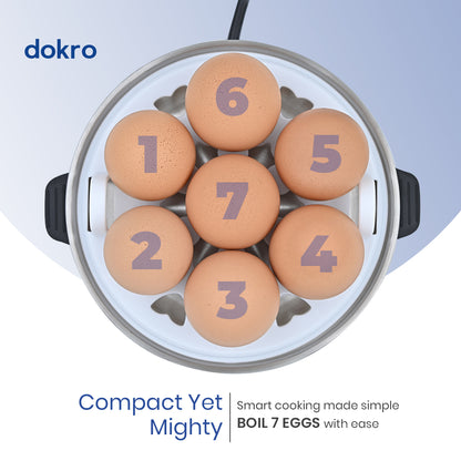 Dokro Electric Egg Boiler, Steel Body, 360-Watt,  Boils 7 Eggs, 3 Modes, Automatic Shut-Off