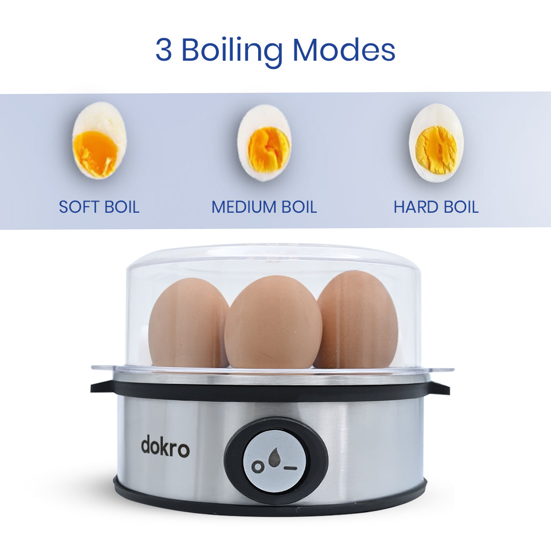 Dokro Electric Egg Boiler, Steel Body, 360-Watt,  Boils 7 Eggs, 3 Modes, Automatic Shut-Off
