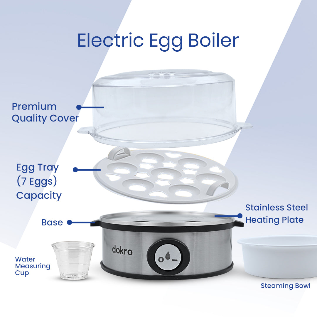 Dokro Electric Egg Boiler, Steel Body, 360-Watt,  Boils 7 Eggs, 3 Modes, Automatic Shut-Off