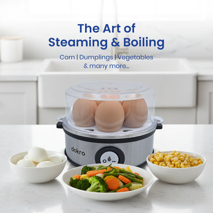 Dokro Electric Egg Boiler, Steel Body, 360-Watt,  Boils 7 Eggs, 3 Modes, Automatic Shut-Off