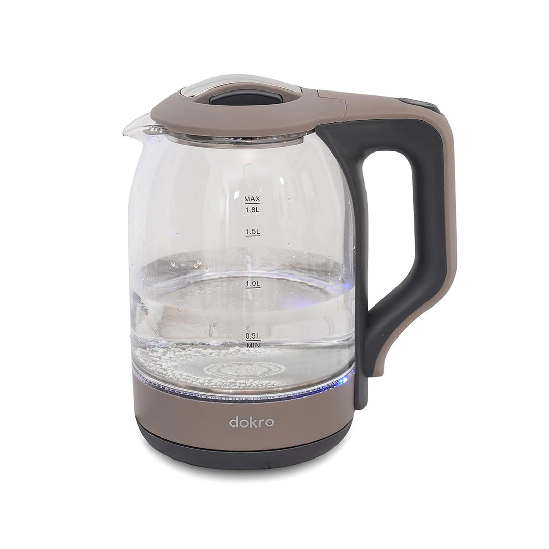 Dokro 1.8L Electric Glass Kettle(1350W), 100% Borosilicate Glass Body, Locking Lid, Auto Shut-Off