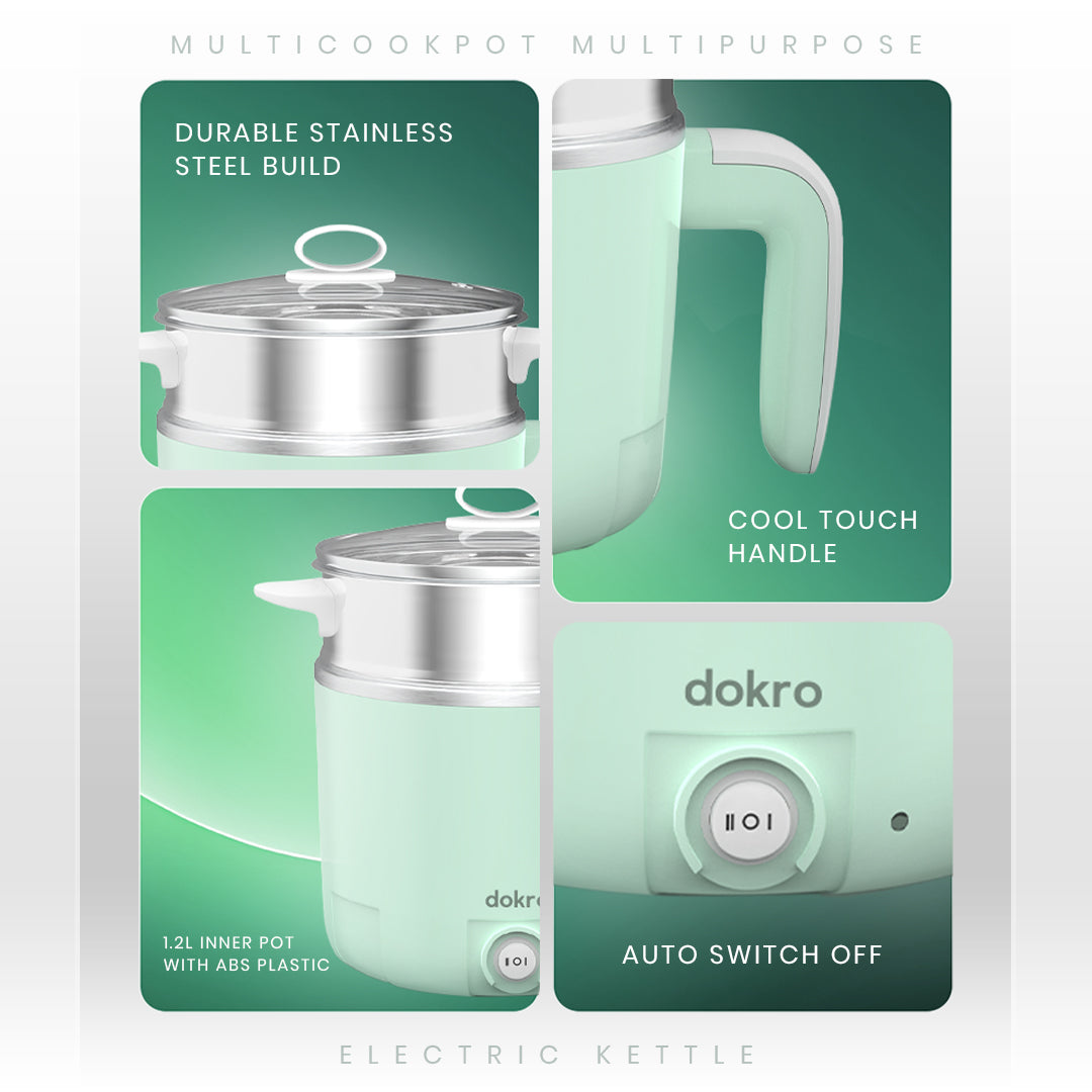 Dokro Multi-Cook Electric Kettle (1.2Liters), Dual Power Modes 325W & 650W with Auto Cutoff
