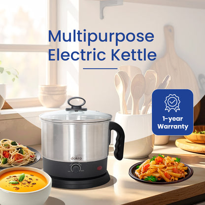 Dokro Electric Multipurpose Kettle (1.5 Litres), 600W, Stainless Steel body with Automatic Shut-off