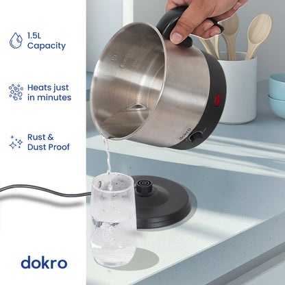 Dokro Electric Multipurpose Kettle (1.5 Litres), 600W, Stainless Steel body with Automatic Shut-off
