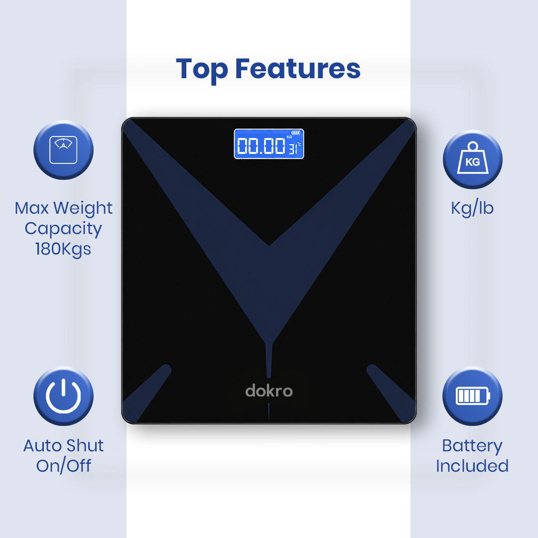 dokro Weight Machine for Home Digital Weighing Machine for Human Body with LCD Display Max Weight Capacity 180Kgs (Batteries Included) Bathroom Scale for Home | Black