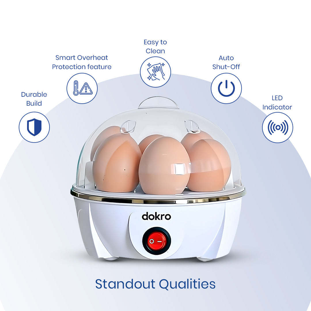 Dokro Electric Instant Egg Boiler (White), 350W, Boil 7 Eggs, 3 Modes with Auto shut-off