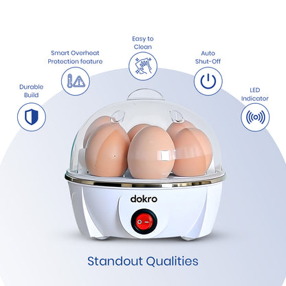 Dokro Electric Instant Egg Boiler (White), 350W, Boil 7 Eggs, 3 Modes with Auto shut-off