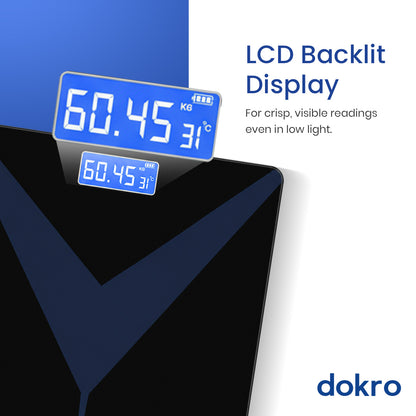 dokro Weight Machine for Home Digital Weighing Machine for Human Body with LCD Display Max Weight Capacity 180Kgs (Batteries Included) Bathroom Scale for Home | Black