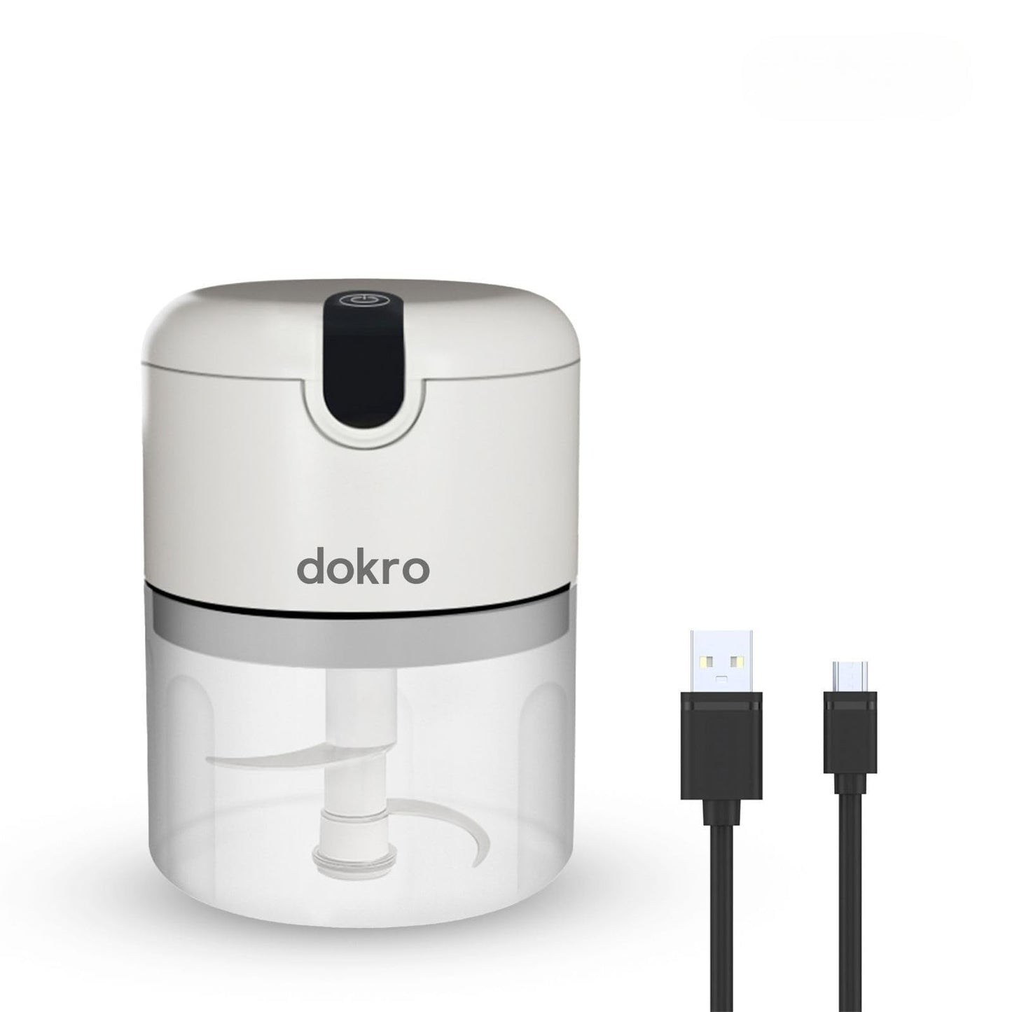 Dokro Rechargeable Mini Electric Chopper(Black), 250 ml BPA-free Bowl, 3 SS Blades, One-Touch Operation, for Garlic, Vegetables, Onion, Tomatoes, Meat and Nuts | 30W Motor | Long use 1200mAH battery