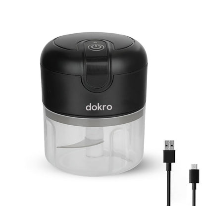 Dokro Rechargeable Mini Electric Chopper(Black), 250 ml BPA-free Bowl, 3 SS Blades, One-Touch Operation, for Garlic, Vegetables, Onion, Tomatoes, Meat and Nuts | 30W Motor | Long use 1200mAH battery