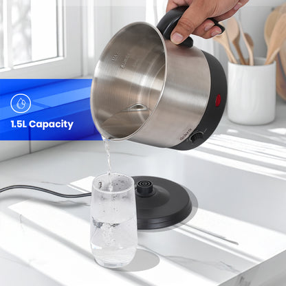 Dokro Multipurpose Electric Kettle with Steamer and Idli Tray(1.5Lt.) | Fast heating with 600W Power | Automatic shut-off | 360° Swivel Base | LED Indicator