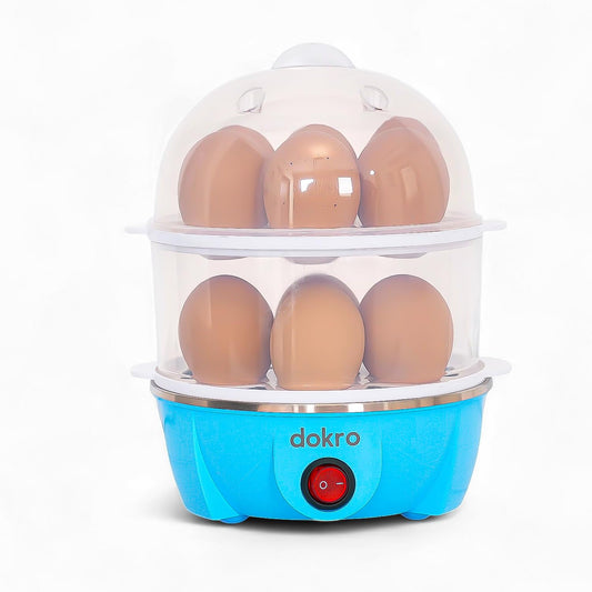 Dokro Electric Egg Boiler Double Layer | Boils 14 Eggs | 3 Boiling Modes – Soft Medium Hard | Auto Shut-Off | LED Indicator | Stainless Steel Heating Plate | Blue Color