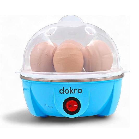 Dokro Electric Instant Egg Boiler | Boils 7 Eggs | 3 Boiling modes(soft, medium, hard) | Smart Overheat Protection | 75ml | Blue | Includes 1 Measuring Cup
