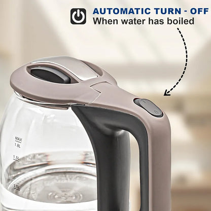Dokro 1.8L Electric Glass Kettle  | 100% Borosilicate Glass Body with Locking Lid, 360° Swivel Base, Concealed Element for faster heating, Auto Shut-Off, Shock & Rust Proof Electric Kettle