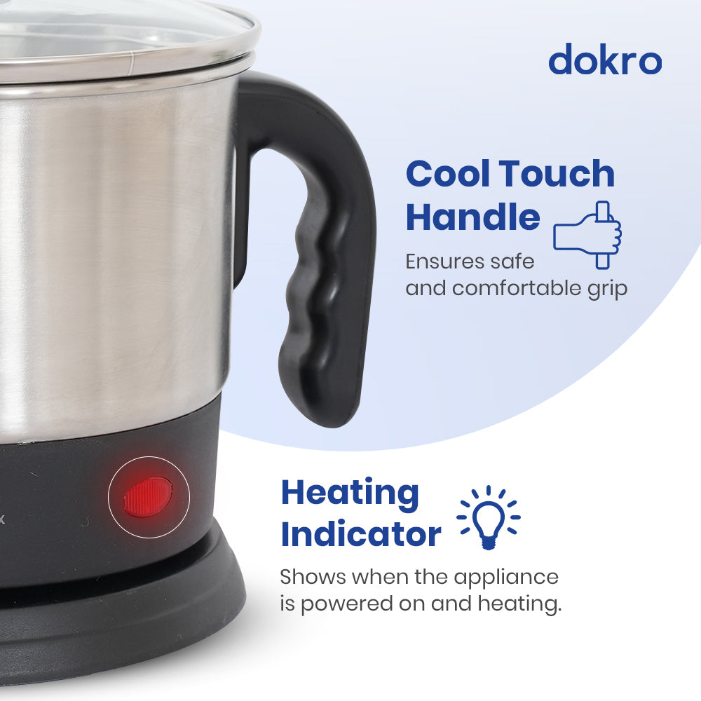 Dokro Electric Multipurpose Kettle (1.5 Litres), 600W, Stainless Steel body with Automatic Shut-off