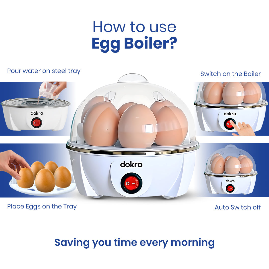 Dokro Electric Instant Egg Boiler (White), 350W, Boil 7 Eggs, 3 Modes with Auto shut-off