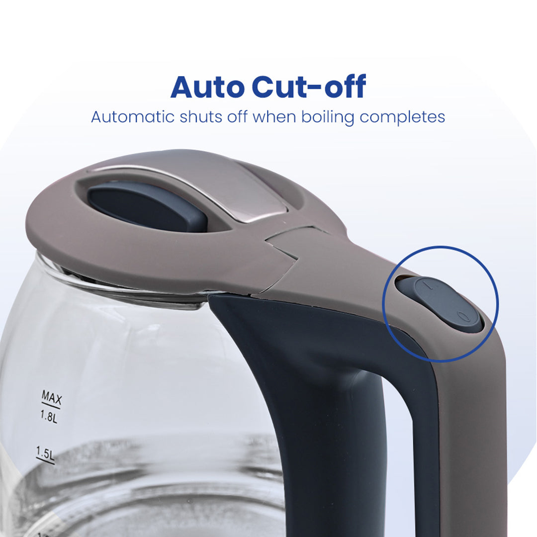 Dokro 1.8L Electric Glass Kettle(1350W), 100% Borosilicate Glass Body, Locking Lid, Auto Shut-Off