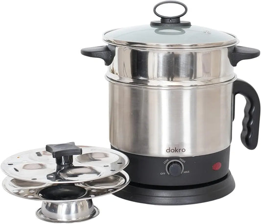 Dokro Electric MultiKettle with steamer | Fast heating with 600W Power | Multipurpose kettle | Automatic shut-off | 360° Swivel Base | LED Indicator 