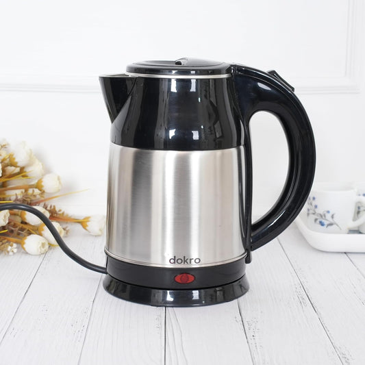 Dokro Premium Electric Kettle(1.8L) | 1400 watts | 100% Stainless Steel | Cool Touch Tea Kettle with Overheating Protection, Cordless with Auto Shut-Off, Silver and Black CoolTouch Kettle