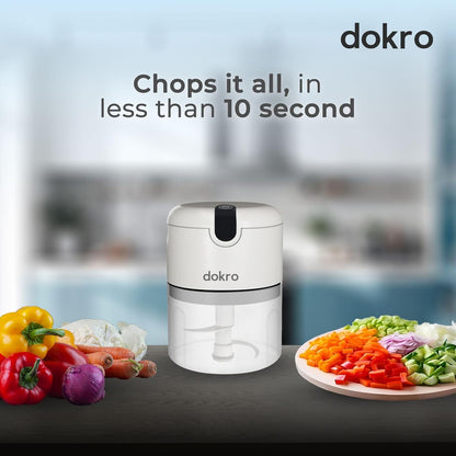 Dokro Rechargeable Mini Electric Chopper, 250 ml Bowl, Stainless Steel Blades, One-Touch Operation, for Garlic, Vegetables, Meat