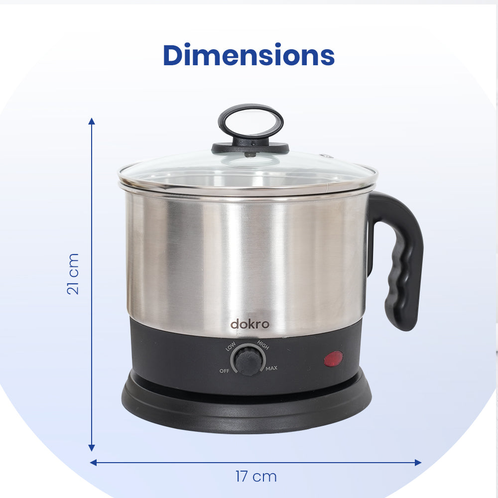 Dokro Electric Multipurpose Kettle (1.5 Litres), 600W, Stainless Steel body with Automatic Shut-off