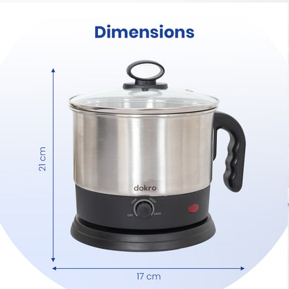 Dokro Electric Multipurpose Kettle (1.5 Litres), 600W, Stainless Steel body with Automatic Shut-off