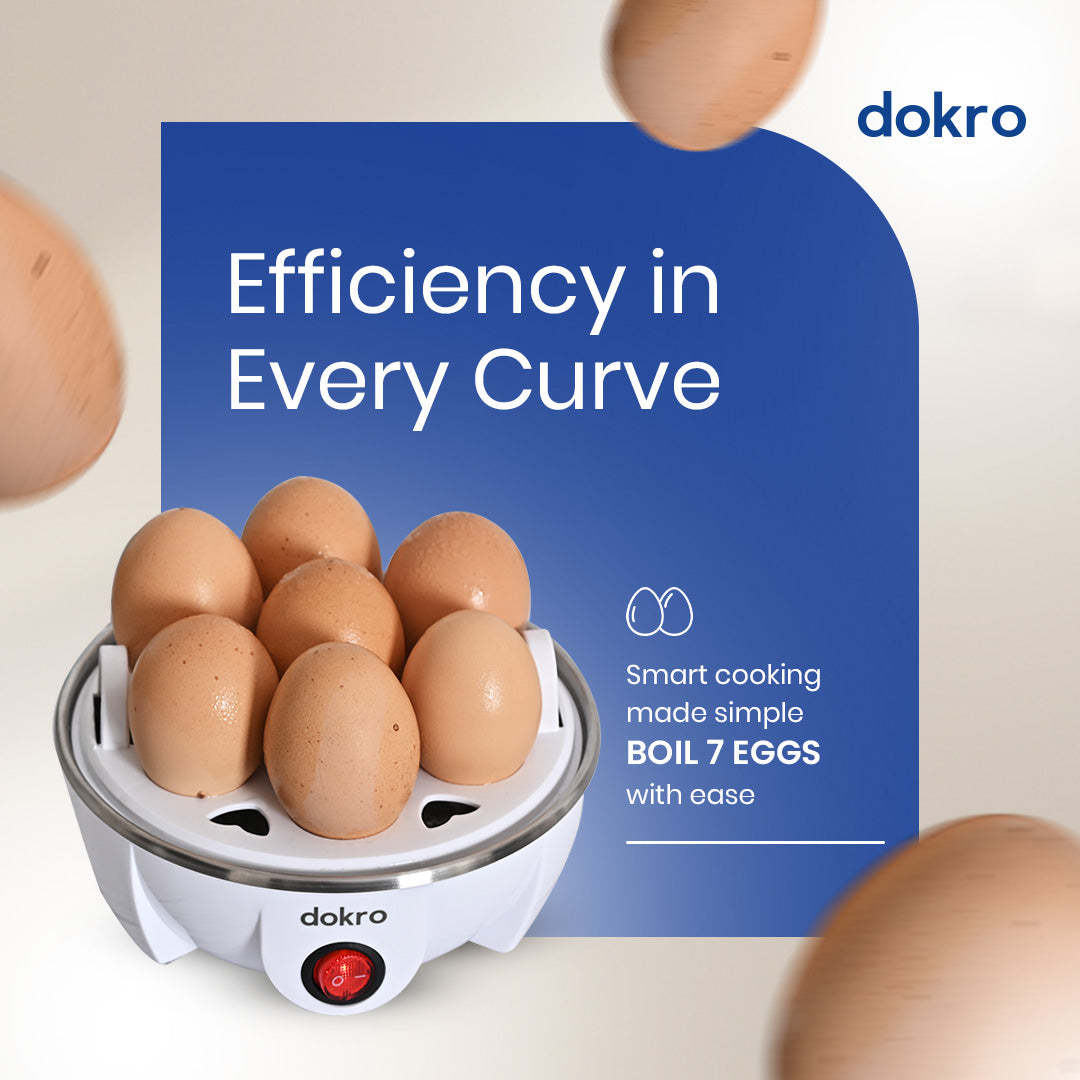 Dokro Electric Instant Egg Boiler (White), 350W, Boil 7 Eggs, 3 Modes with Auto shut-off