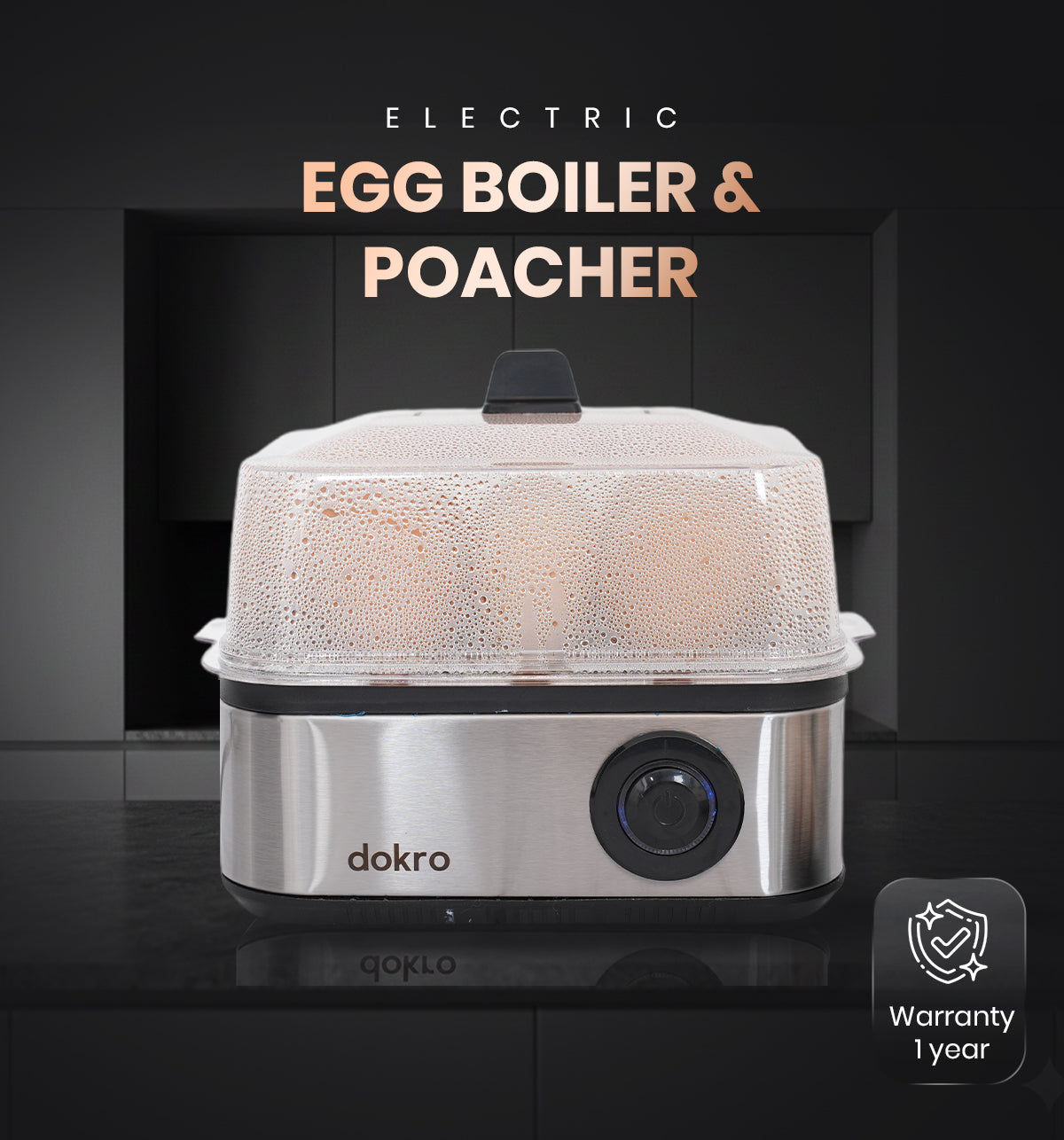 Dokro Electric 2-in-1 Egg Boiler and Poacher(500W), Boil 8 Eggs/Poach 4 Eggs, 3 Modes, Steel Body, Automatic Shut-Off