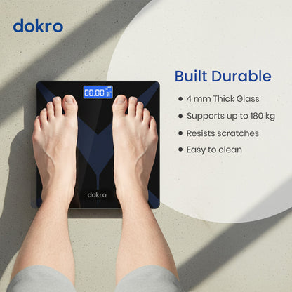 dokro Weight Machine for Home Digital Weighing Machine for Human Body with LCD Display Max Weight Capacity 180Kgs (Batteries Included) Bathroom Scale for Home | Black