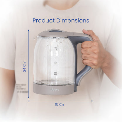 Dokro 1.8L Electric Glass Kettle(1350W), 100% Borosilicate Glass Body, Locking Lid, Auto Shut-Off