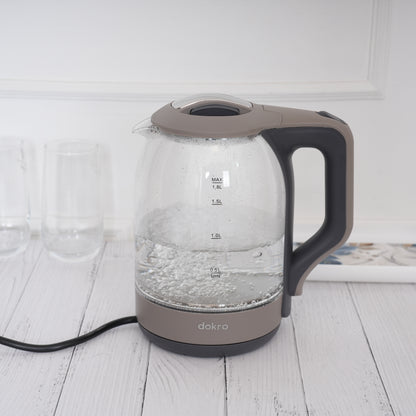 Dokro 1.8L Electric Glass Kettle  | 100% Borosilicate Glass Body with Locking Lid, 360° Swivel Base, Concealed Element for faster heating, Auto Shut-Off, Shock & Rust Proof Electric Kettle