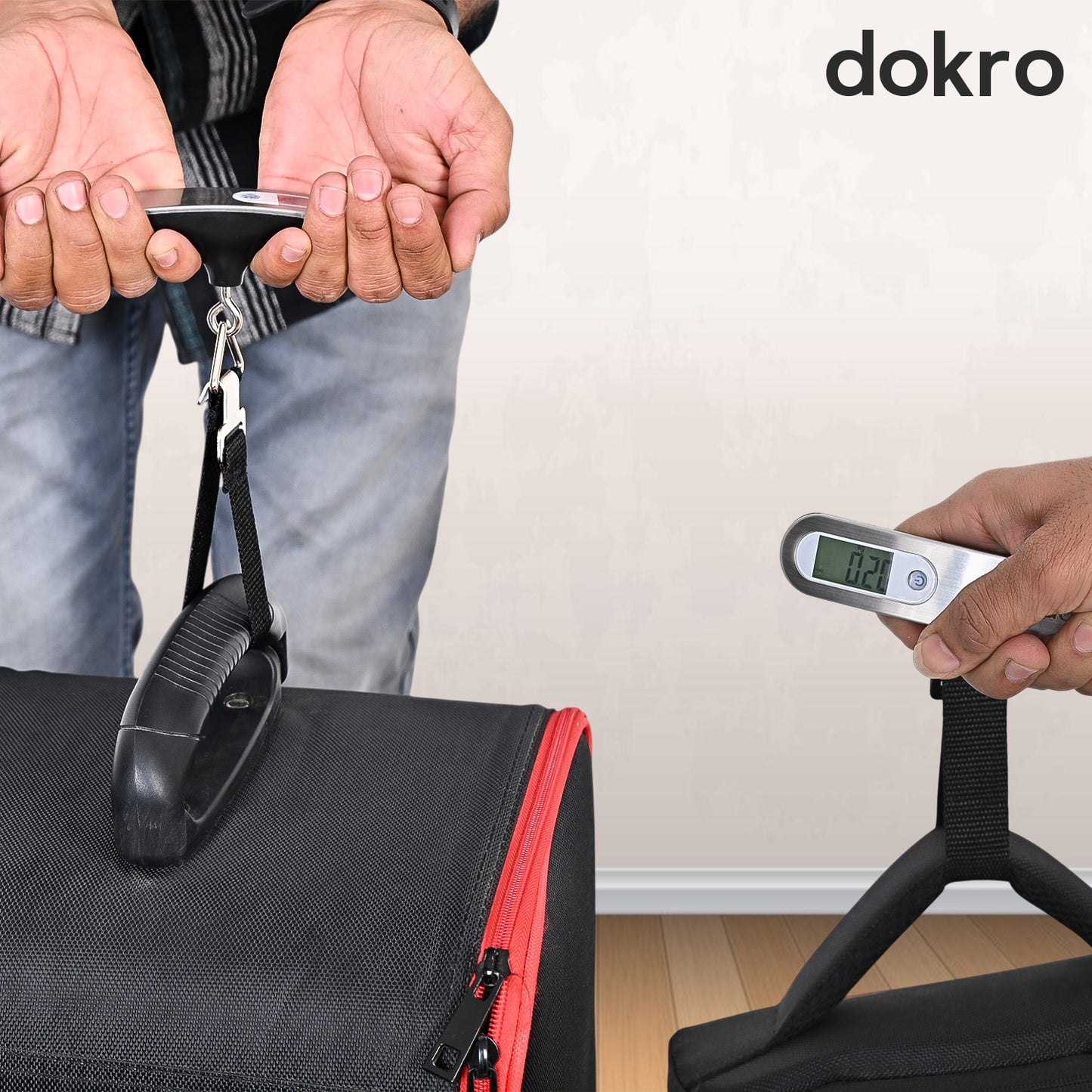 Dokro Digital Weighing Scale for Luggage, Portable Luggage Weighing Scale with Capacity upto 50 kg | Luggage Scale for Home, Travel, Flights, Bags and Baggage | Steel Body (Silver)